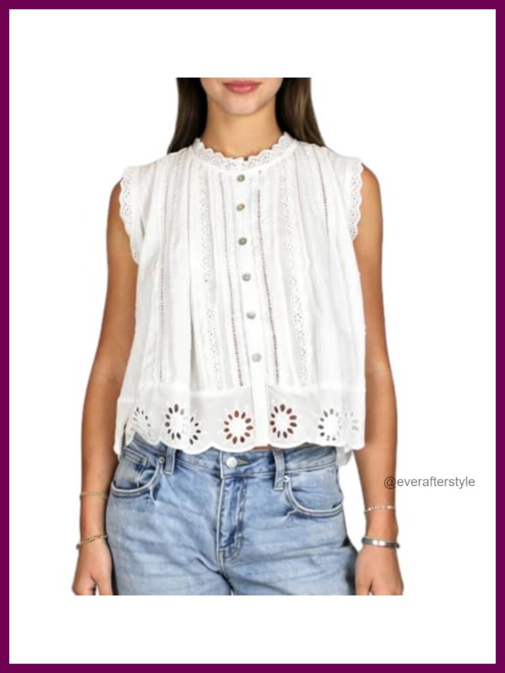 Sleeveless Babydoll Tank Top Boho Eyelet Button Down Peplum